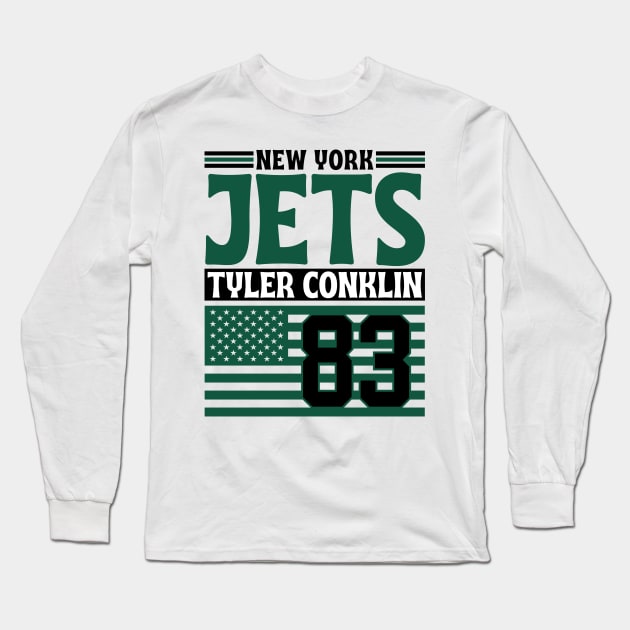 New York Jets Conklin 83 American Flag Football Long Sleeve T-Shirt by Astronaut.co